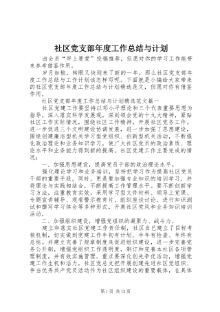 2024年社区党支部年度工作总结与计划