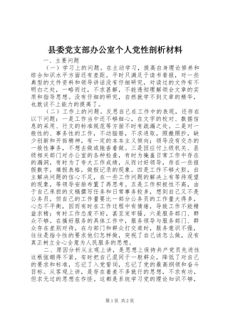 2024年县委党支部办公室个人党性剖析材料