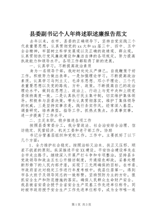 2024年县委副书记个人年终述职述廉报告范文