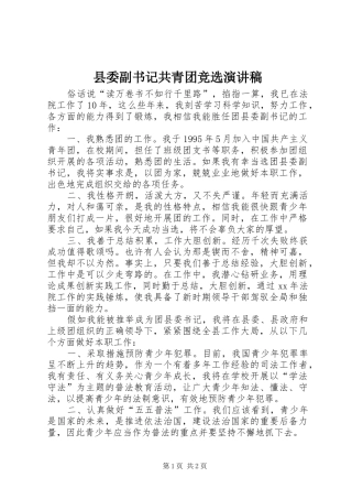 2024年县委副书记共青团竞选演讲稿