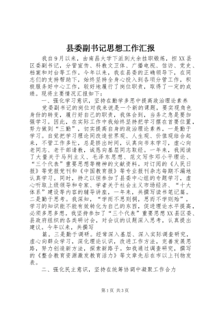 2024年县委副书记思想工作汇报
