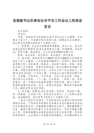 2024年县委副书记在参加全市平安工作会议上的表态讲话