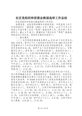 2024年社区党组织和居委会换届选举工作总结