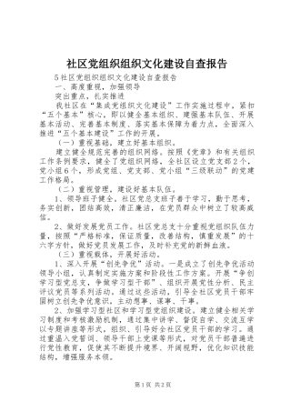 2024年社区党组织组织文化建设自查报告