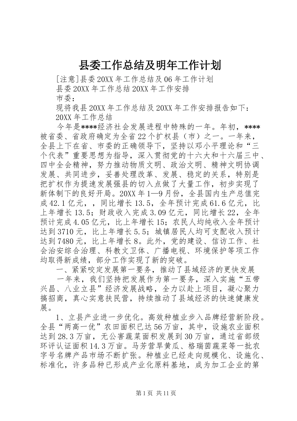 2024年县委工作总结及明年工作计划_第1页