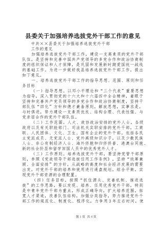 2024年县委关于加强培养选拔党外干部工作的意见