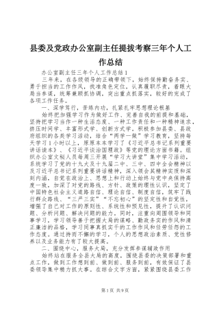 2024年县委及党政办公室副主任提拔考察三年个人工作总结