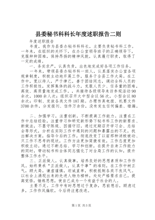 2024年县委秘书科科长年度述职报告二则