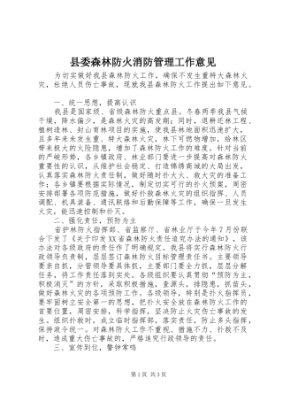 2024年县委森林防火消防管理工作意见