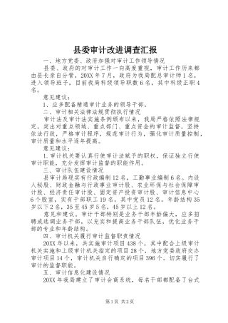 2024年县委审计改进调查汇报