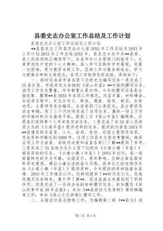 2024年县委史志办公室工作总结及工作计划