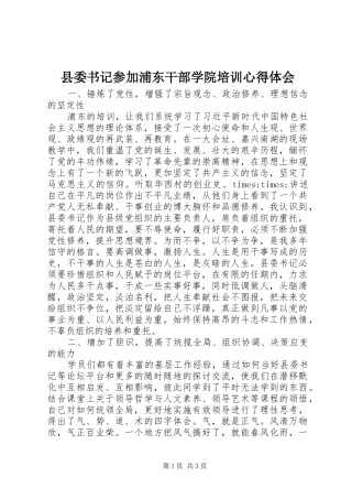 2024年县委书记参加浦东干部学院培训心得体会