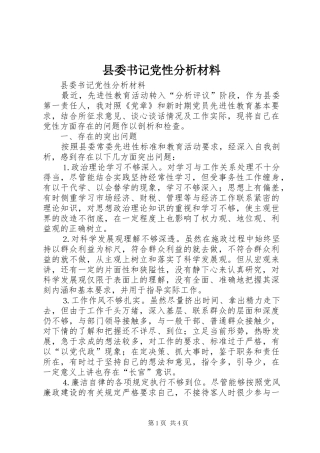 2024年县委书记党性分析材料