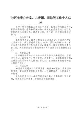 2024年社区负责办公室共青团司法等工作个人总结