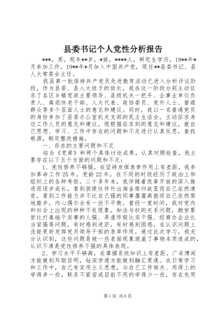 2024年县委书记个人党性分析报告