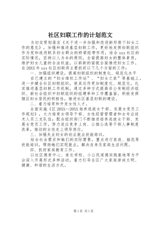 2024年社区妇联工作的计划范文