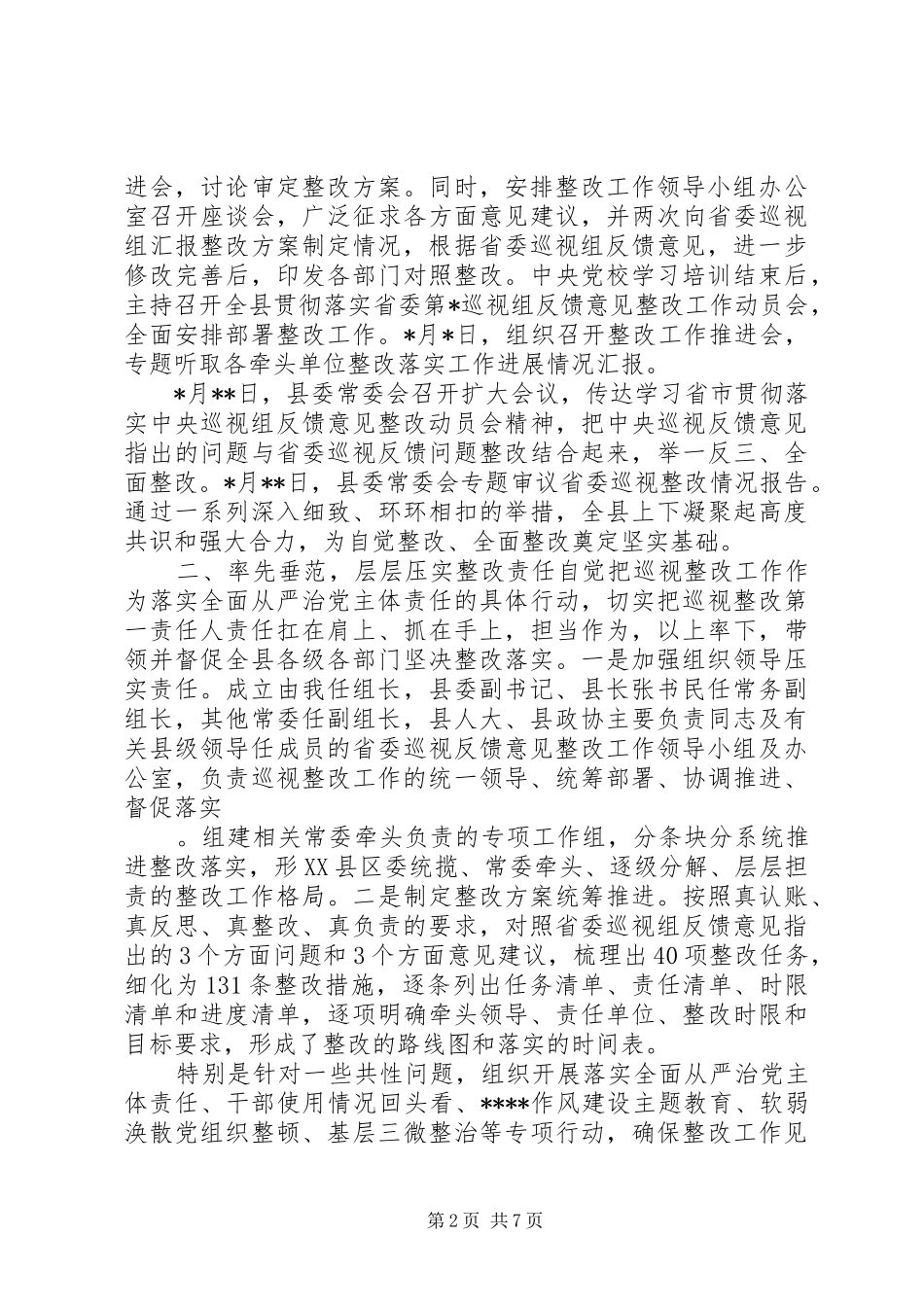 2024年县委书记关于组织落实巡视整改个人情况的报告_第2页