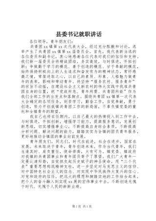 2024年县委书记就职致辞