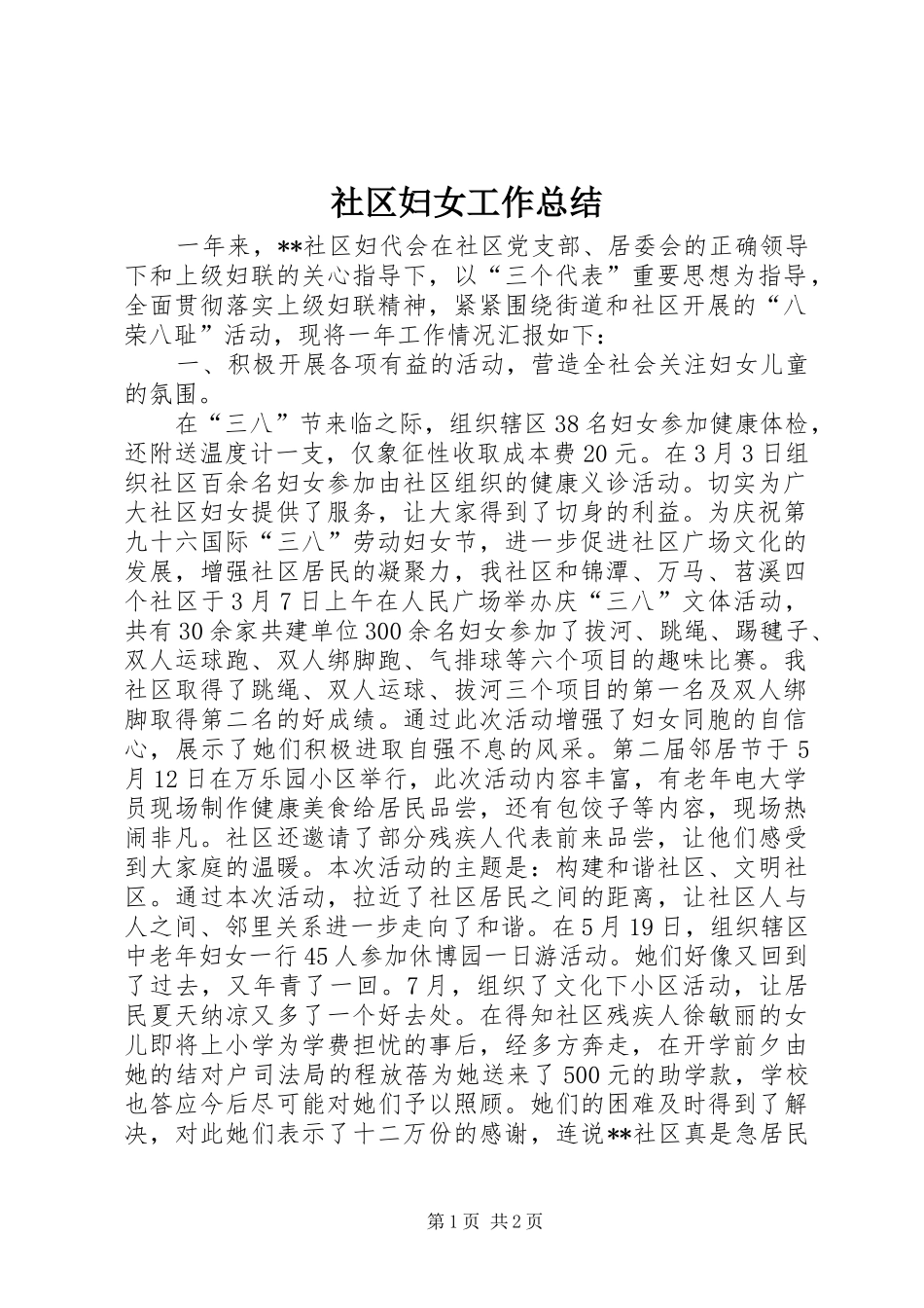 2024年社区妇女工作总结_第1页