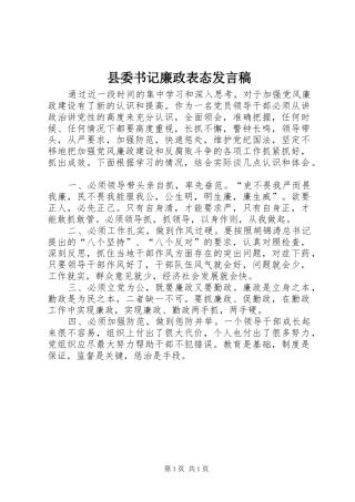 2024年县委书记廉政表态讲话稿