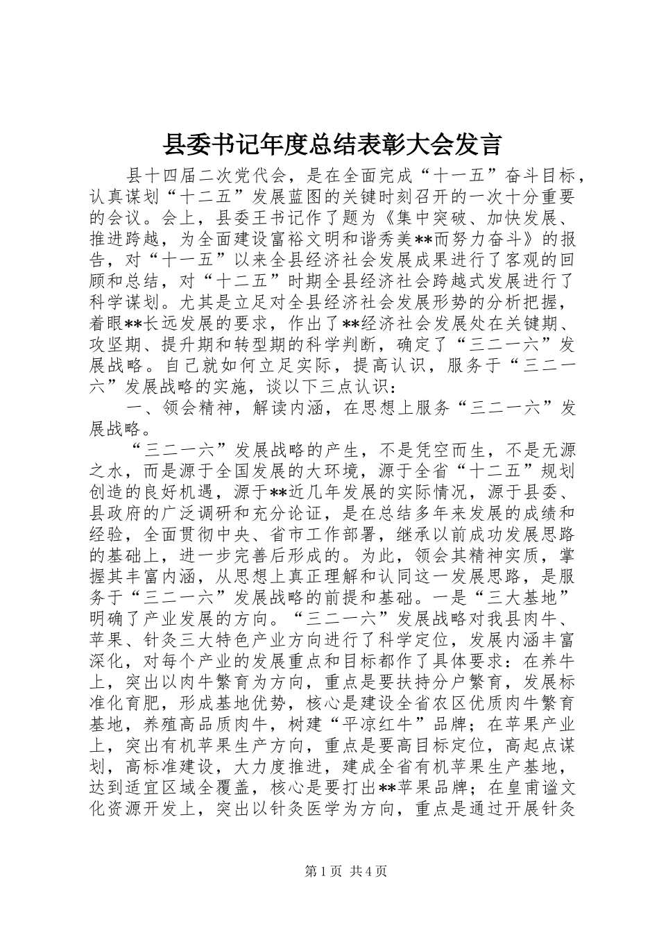 2024年县委书记年度总结表彰大会发言_第1页