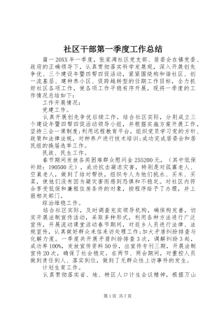 2024年社区干部第一季度工作总结