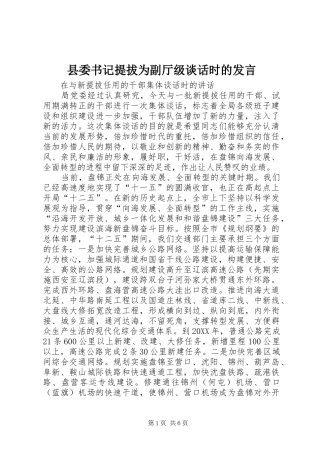 2024年县委书记提拔为副厅级谈话时的讲话