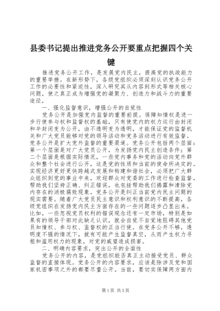 2024年县委书记提出推进党务公开要重点把握四个关键