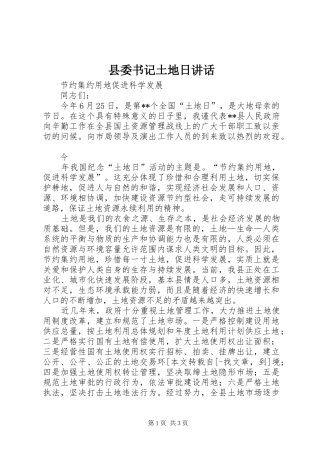 2024年县委书记土地日致辞