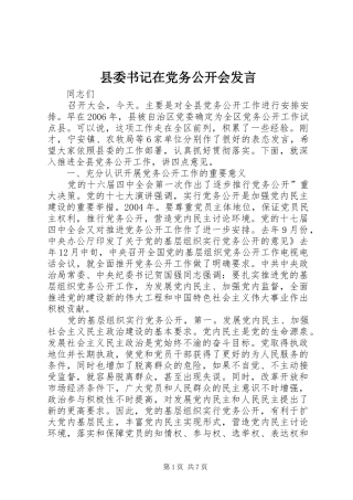 2024年县委书记在党务公开会讲话