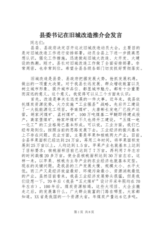 2024年县委书记在旧城改造推介会讲话