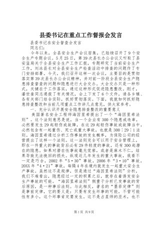 2024年县委书记在重点工作督报会讲话