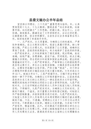 2024年县委文秘办公半年总结
