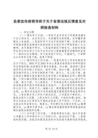 2024年县委宣传部领导班子关于省委巡视反馈意见对照检查材料