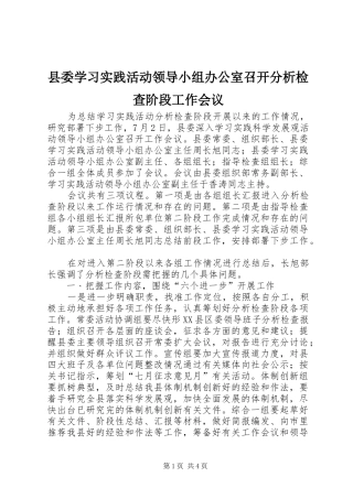 2024年县委学习实践活动领导小组办公室召开分析检查阶段工作会议