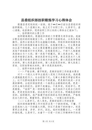 2024年县委组织部挂职锻炼学习心得体会