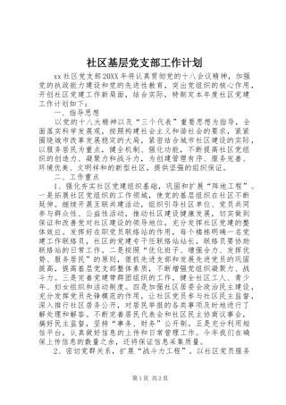 2024年社区基层党支部工作计划