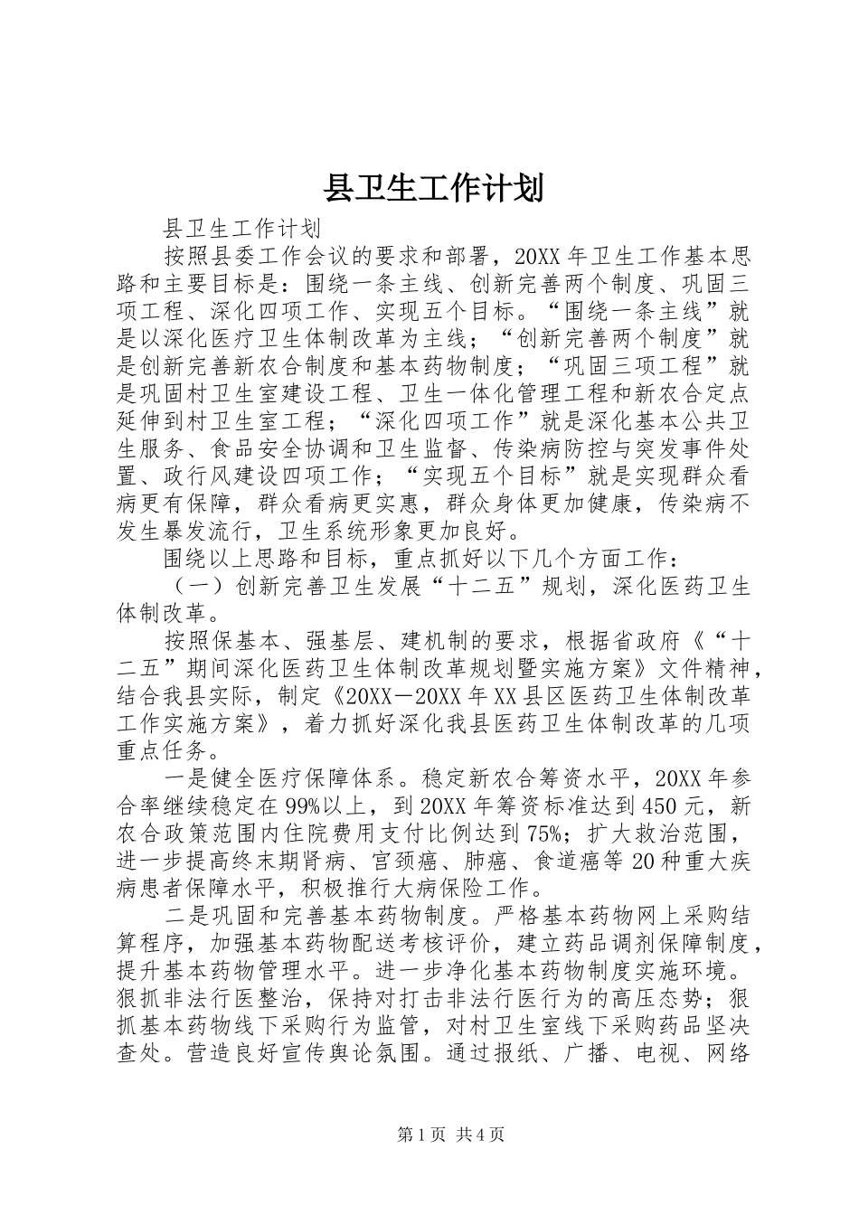2024年县卫生工作计划_第1页