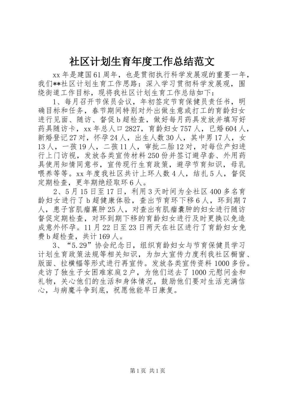 2024年社区计划生育年度工作总结范文_第1页