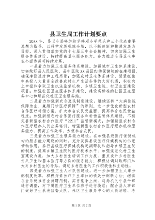 2024年县卫生局工作计划要点