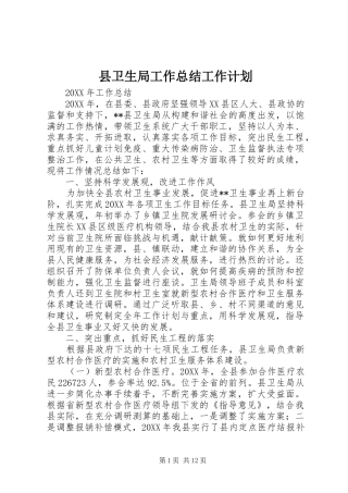 2024年县卫生局工作总结工作计划