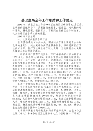 2024年县卫生局全年工作总结和工作要点