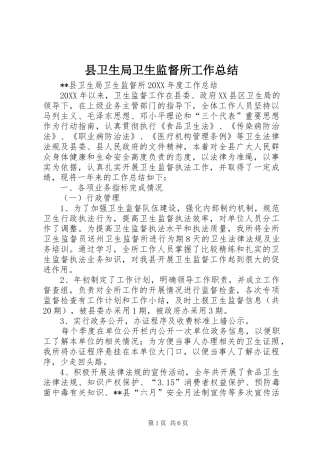 2024年县卫生局卫生监督所工作总结