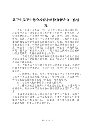 2024年县卫生局卫生综合检查小组检查新农合工作情况
