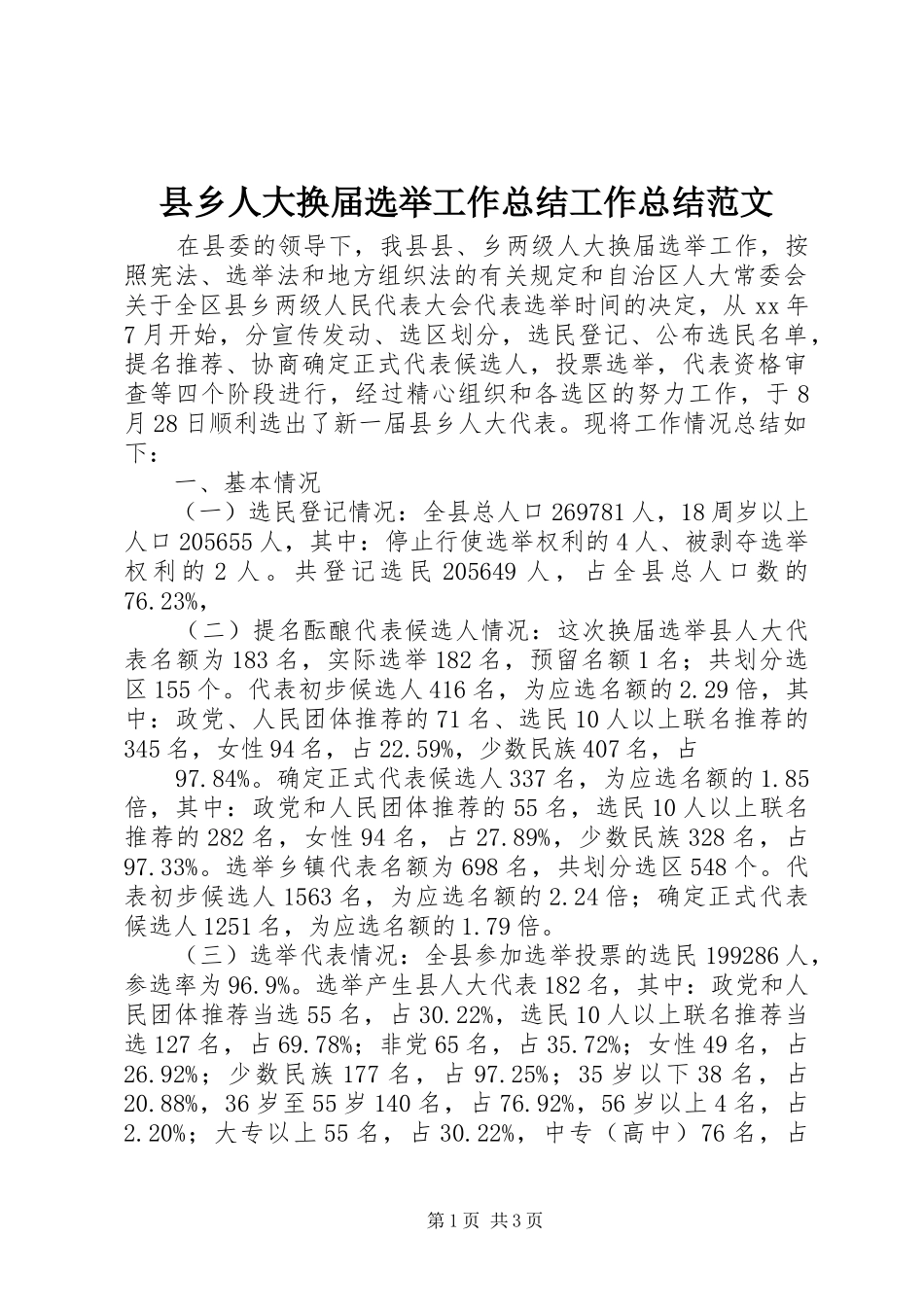 2024年县乡人大换届选举工作总结工作总结范文_第1页