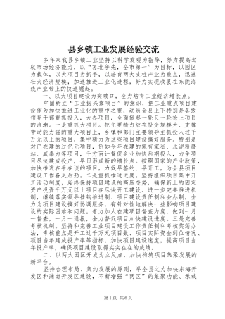 2024年县乡镇工业发展经验交流