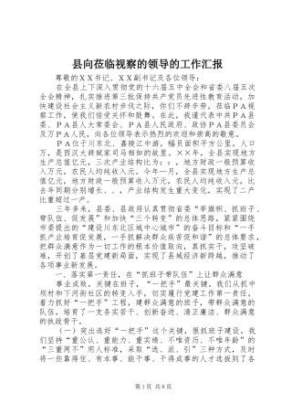 2024年县向莅临视察的领导的工作汇报