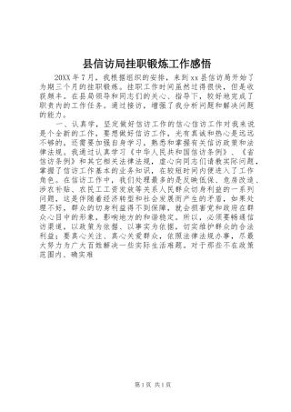 2024年县信访局挂职锻炼工作感悟