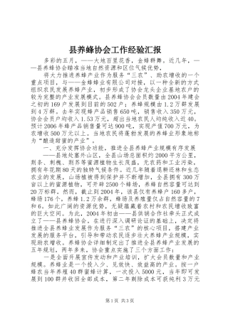 2024年县养蜂协会工作经验汇报