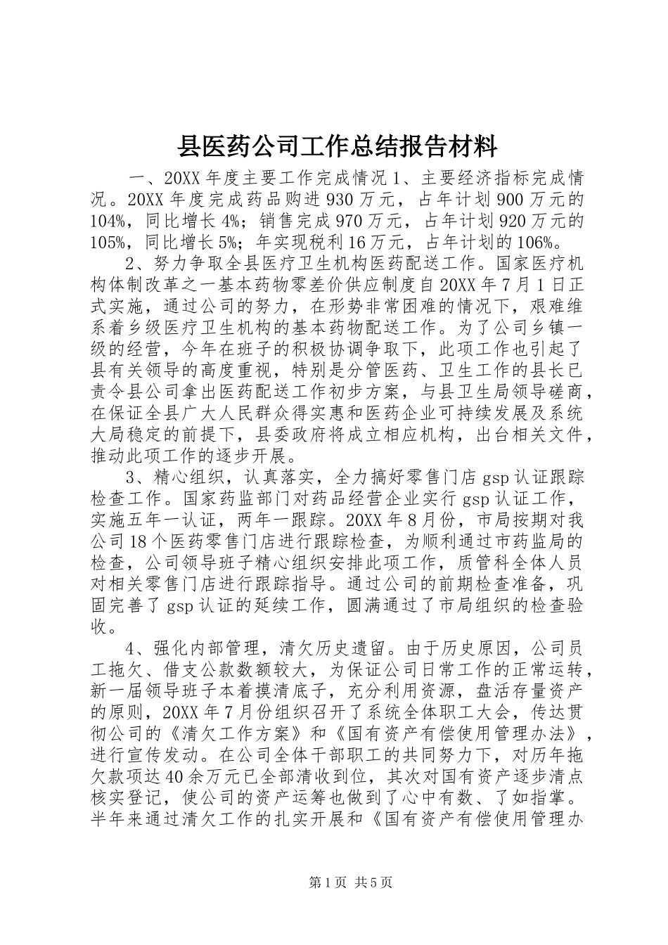 2024年县医药公司工作总结报告材料_第1页